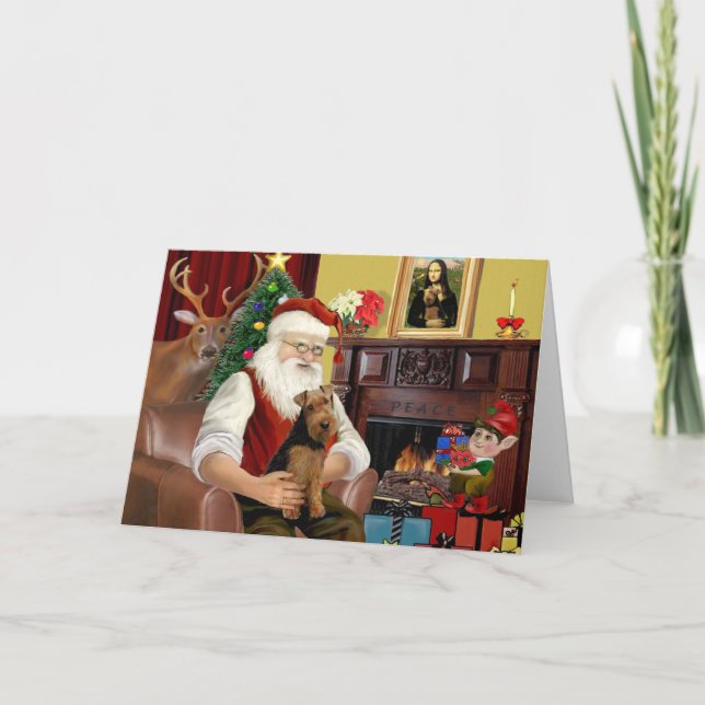Cartes Pour Fêtes Annuelles Père Noël Welsh Terrier (Devant)