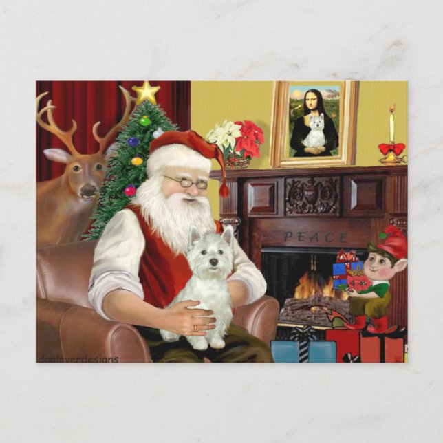 Cartes Pour Fêtes Annuelles Père Noël West Highland Terrier 8 - Père Noël (Devant)
