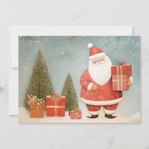 Cartes Pour Fêtes Annuelles Père Noël Whimsical avec Arbre de Noël & Cadeaux