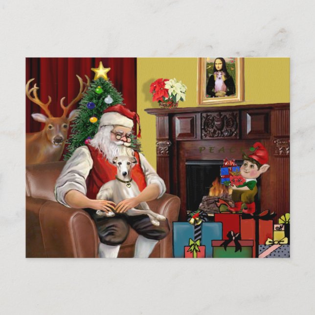 Cartes Pour Fêtes Annuelles Père Noël Whippet (Devant)