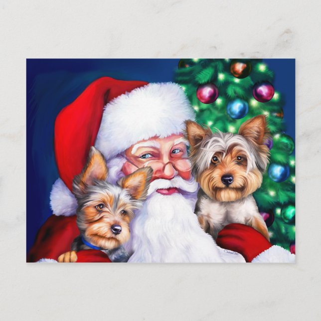 Cartes Pour Fêtes Annuelles Père Noël Yorkies à Noël (Devant)