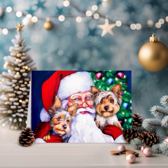 Cartes Pour Fêtes Annuelles Père Noël Yorkies à Noël (Créateur téléchargé)