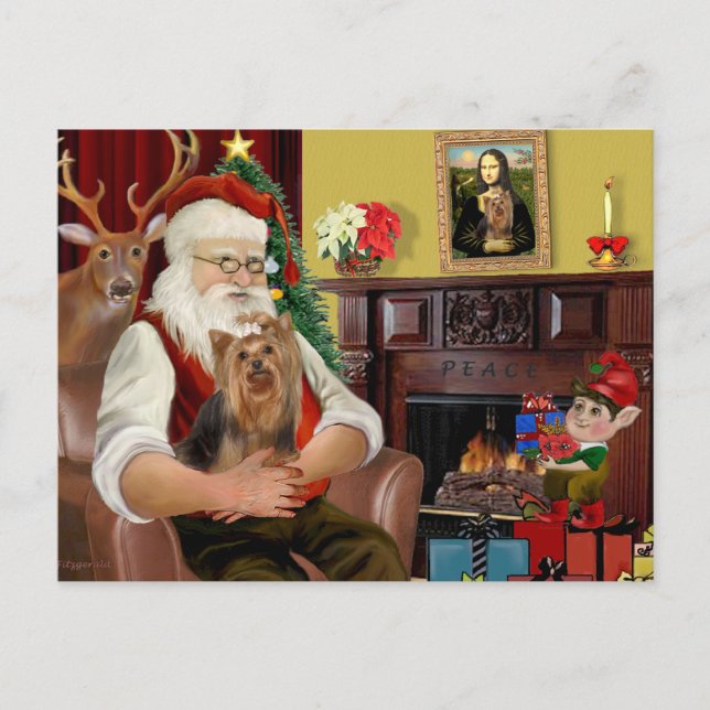 Cartes Pour Fêtes Annuelles Père Noël Yorkshire Terrier #7 (Devant)