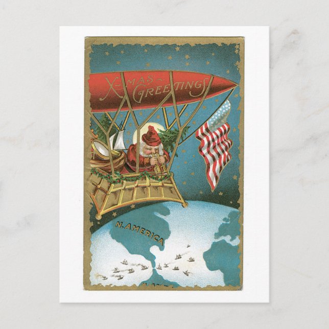 Cartes Pour Fêtes Annuelles Père Noël Zeppelin - Patriotisme américain (Devant)