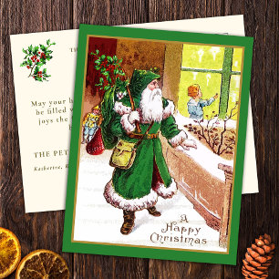 Cartes Pour Fêtes Annuelles Père vintage Noël en vert avec cadeaux