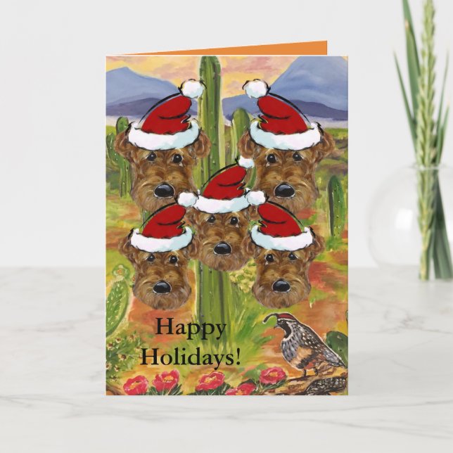 Cartes Pour Fêtes Annuelles Pères Noël Airedale (Devant)