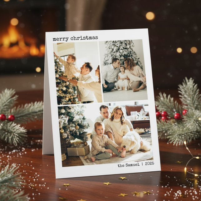 Cartes Pour Fêtes Annuelles Personalized 4 Family Photo Collage White (Créateur téléchargé)