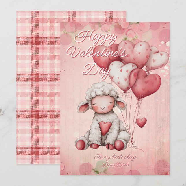 Cartes Pour Fêtes Annuelles Personalized Message Sheep Animal Valentines Day (Devant / Derrière)