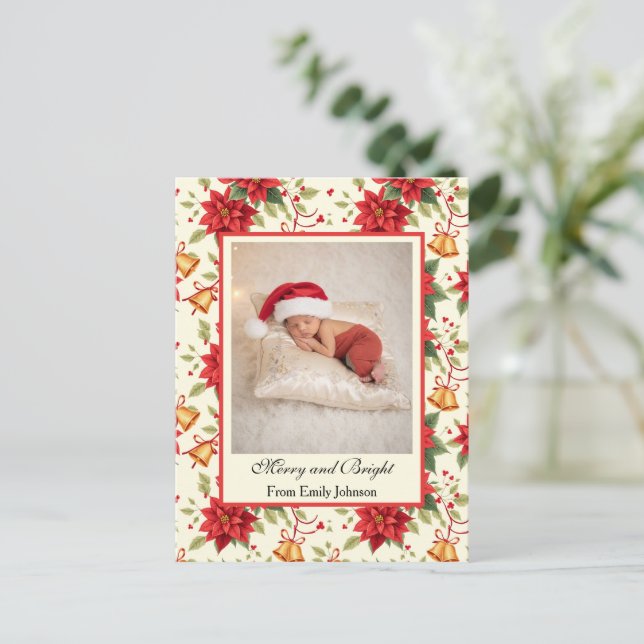 Cartes Pour Fêtes Annuelles Personalized Retro Christmas Floral Stationery  (Debout devant)