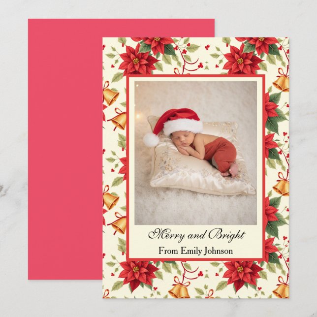 Cartes Pour Fêtes Annuelles Personalized Retro Christmas Floral Stationery  (Devant / Derrière)
