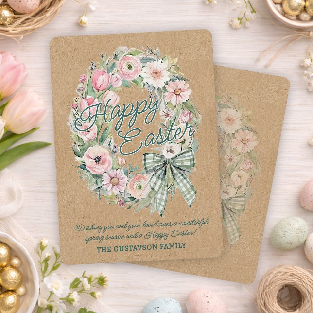 Cartes Pour Fêtes Annuelles Personalized Rustic Easter Floral - Green Script (Créateur téléchargé)