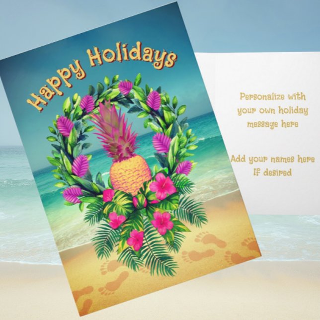 Cartes Pour Fêtes Annuelles Personalized Tropical Pineapple Wreath Holiday (Personalize with your own message!)
