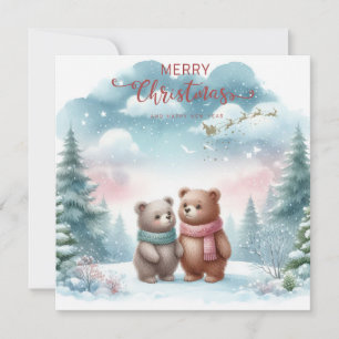 Cartes Pour Fêtes Annuelles Personnalisable deux mignonnes ours dans la forêt 