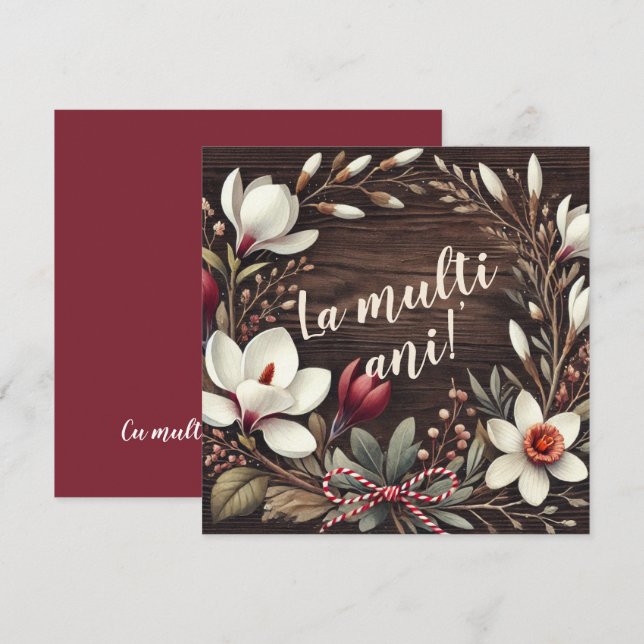 Cartes Pour Fêtes Annuelles Personnalisable Rustique "La Mulți Ani" Floral (Devant / Derrière)