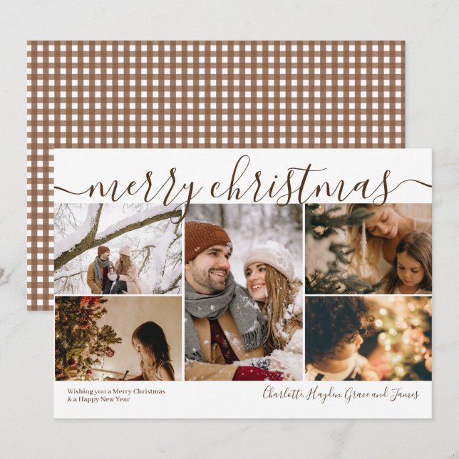 Cartes Pour Fêtes Annuelles Personnalisé 5 Photo Joyeux Noël (Devant / Derrière)