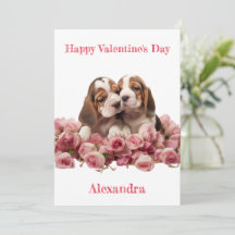 Personnalisé Deux Chiots Hound Basset Valentine