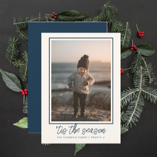 Cartes Pour Fêtes Annuelles Personnalisé Élégant Chic Noël Bleu Marine