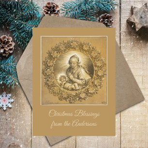 Cartes Pour Fêtes Annuelles Personnalisé Gold Religieux Nativité de Noël chrét