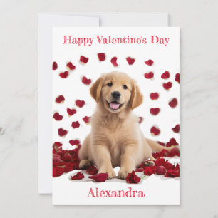Cartes Pour Fêtes Annuelles Personnalisé Golden Retriever Rose Chiot Petal Val