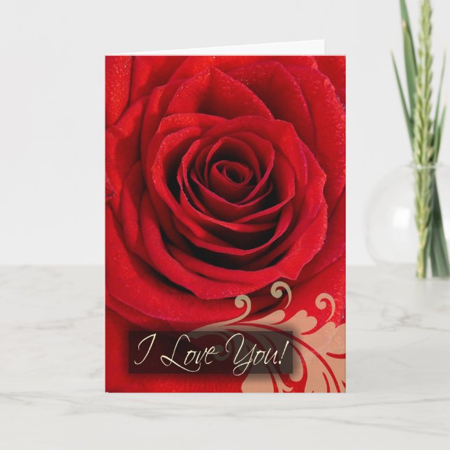 Cartes Pour Fêtes Annuelles Personnalisé Je T'Aime Cartes, Rose Rouge (Devant)