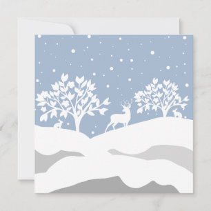 Cartes Pour Fêtes Annuelles Personnalisé Joli Blue Winter Deer Hare Tree Scene