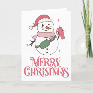 Cartes Pour Fêtes Annuelles Personnalisé Joyeux bonhomme de neige rose Noël po