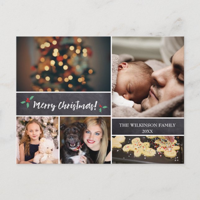 Cartes Pour Fêtes Annuelles Personnalisé, Joyeux Noël, Tableau noir, Photo (Devant)