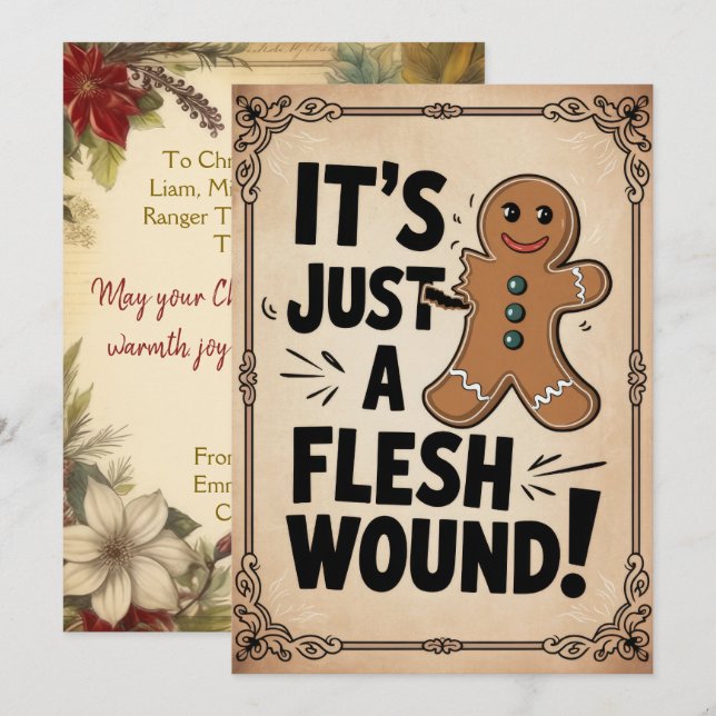 Cartes Pour Fêtes Annuelles Personnalisé Juste Une Blessure De Chair Drôle Vin (Devant / Derrière)