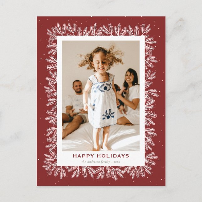 Cartes Pour Fêtes Annuelles Personnalisé Rouge Rustique Pine neige photo Happy (Devant)