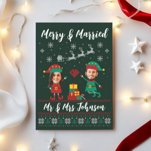 Cartes Pour Fêtes Annuelles Personnalisé Visage drôle Joyeux et Joyeux Elfe de