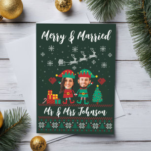 Cartes Pour Fêtes Annuelles Personnalisé Visage drôle Joyeux et Joyeux Elfe de