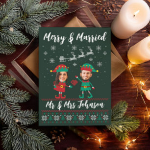 Cartes Pour Fêtes Annuelles Personnalisé Visage drôle Joyeux et Joyeux Elfe de