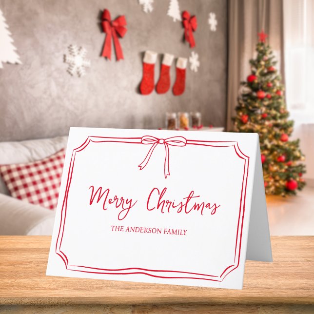 Cartes Pour Fêtes Annuelles Personnalisée Bow rouge & blanc mignonne Joyeux No (Créateur téléchargé)