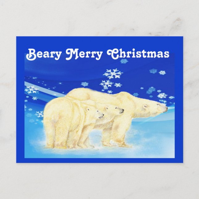 Cartes Pour Fêtes Annuelles Personnaliser Beary Joyeux Ours polaires de Noël (Devant)