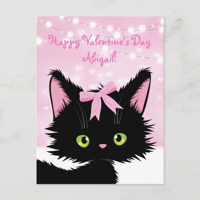Cartes Pour Fêtes Annuelles Personnaliser Cute Kitten Pink Valentine's Day (Devant)