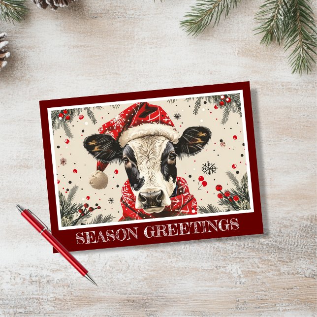 Cartes Pour Fêtes Annuelles Personnaliser la vache mignonne à Santa Hat (Créateur téléchargé)