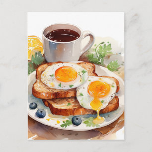 Cartes Pour Fêtes Annuelles Personnaliser Petit Déjeuner Œuf Toast Café Nourri