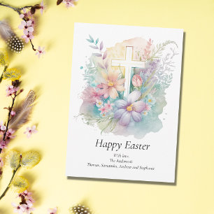 Cartes Pour Fêtes Annuelles Personnalisez Croix Florale Pastel Pâques Religieu