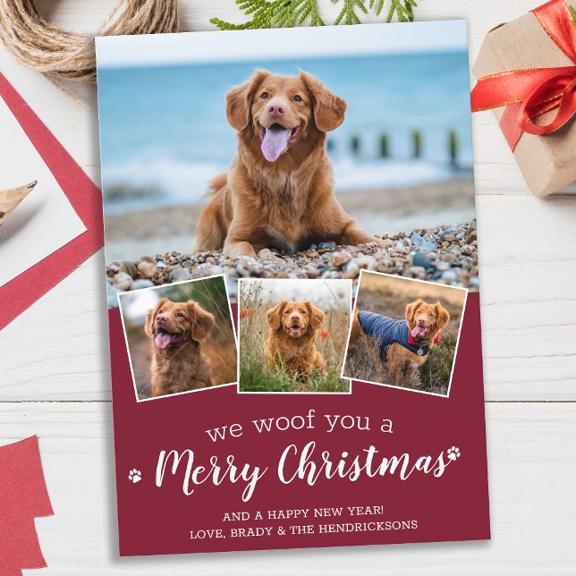 Cartes Pour Fêtes Annuelles Personnalized 4 Pet Photo Woof You Merry Christmas (Créateur téléchargé)