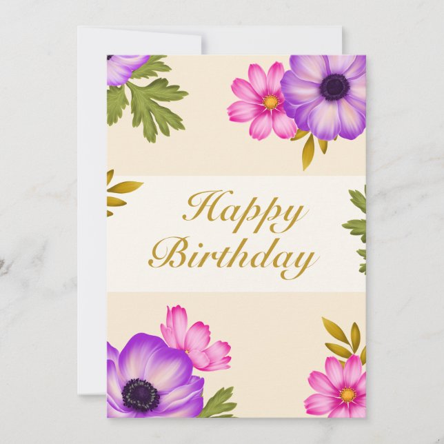 Cartes Pour Fêtes Annuelles Pétales en Harmonie - Anemone et Cosmos Anniversai (Devant)