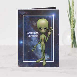 Cartes Pour Fêtes Annuelles Petit Alien de Green Man "Salutations, Terrifiant 