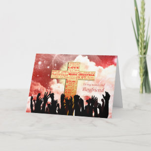 Cartes Pour Fêtes Annuelles Petit ami, croix chrétienne Noël
