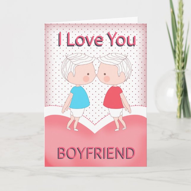 Cartes Pour Fêtes Annuelles Petit ami, Gay, mignon Couple de baisers Valentine (Devant)