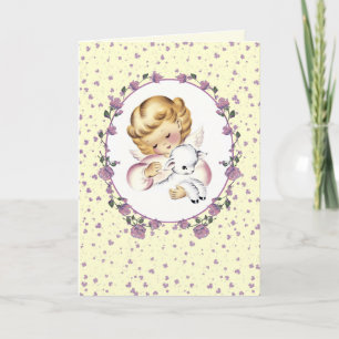 Cartes Pour Fêtes Annuelles Petit Ange avec agneau.Cartes de Pâques chrétienne