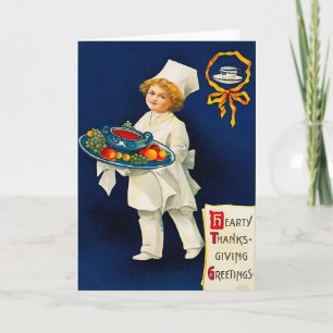 Cartes Pour Fêtes Annuelles Petit chef avec assiette de Thanksgiving