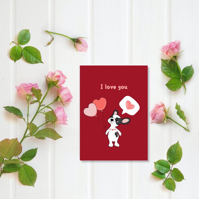 Cartes Pour Fêtes Annuelles Petit chiot avec ballons et coeurs Valentines Day (Créateur téléchargé)