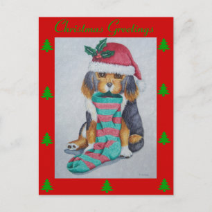 Cartes Pour Fêtes Annuelles petit chiot noir et brun à noël