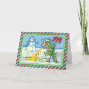 Cartes Pour Fêtes Annuelles PETIT DRAGON MELTING & SHOVELING NEIGE Funny Blank