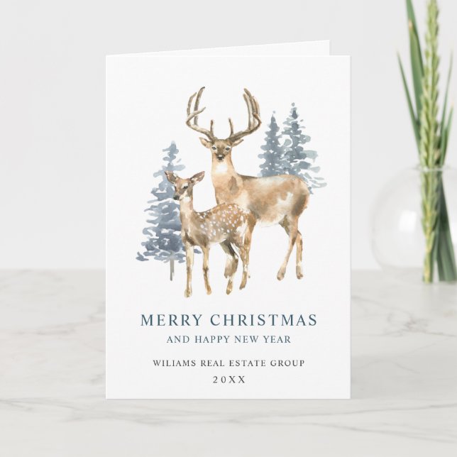Cartes Pour Fêtes Annuelles Petit Élégant Cerf Arbre de Noël Entreprise (Devant)
