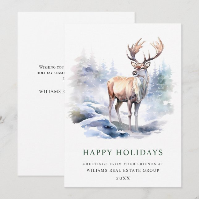 Cartes Pour Fêtes Annuelles Petit Élégant Cerf Arbre de Noël Entreprise (Devant / Derrière)